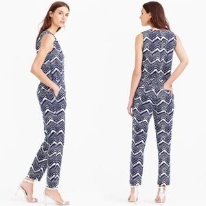 J. Crew Navy and White Chevron Jumpsuit